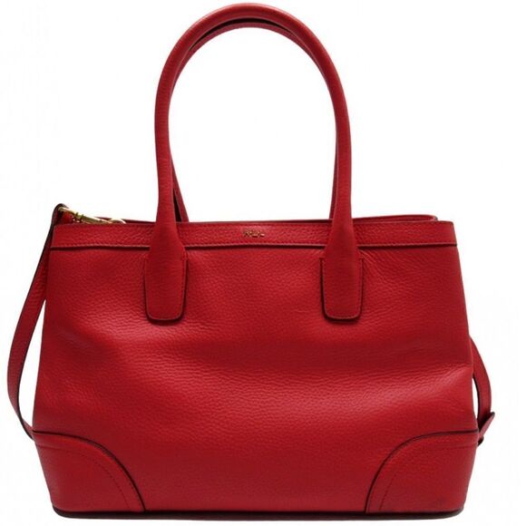 RALPH LAUREN RL Shoulder Bag RLL Red Gold Leather - Picture 1 of 16